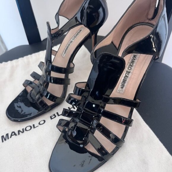 Manolo Blahnik Black Paten Leather Stiletto Heels - Size 40 - Picture 4 of 9
